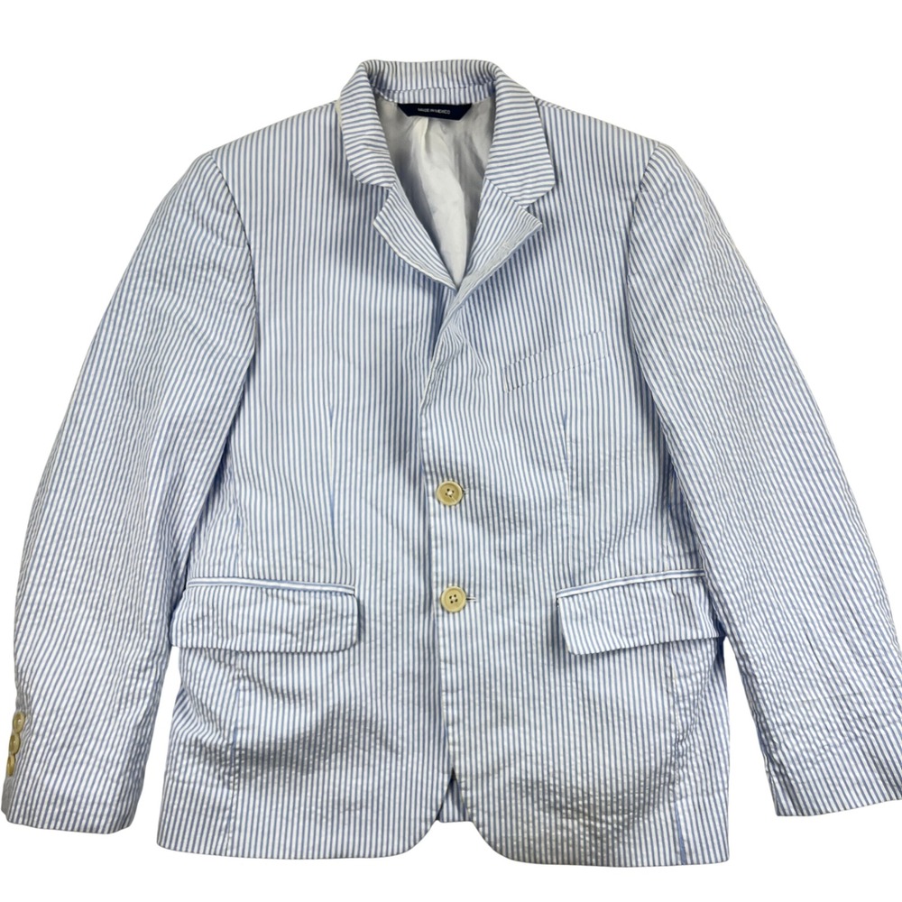 Brooks Brothers Fleece Boys 12 Seersucker Blazer Blue White Striped Preppy